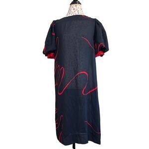 Vintage 60's Mod Black Red Sheer Chiffon Puff Sleeve Midi Shift Dress Liz Robert